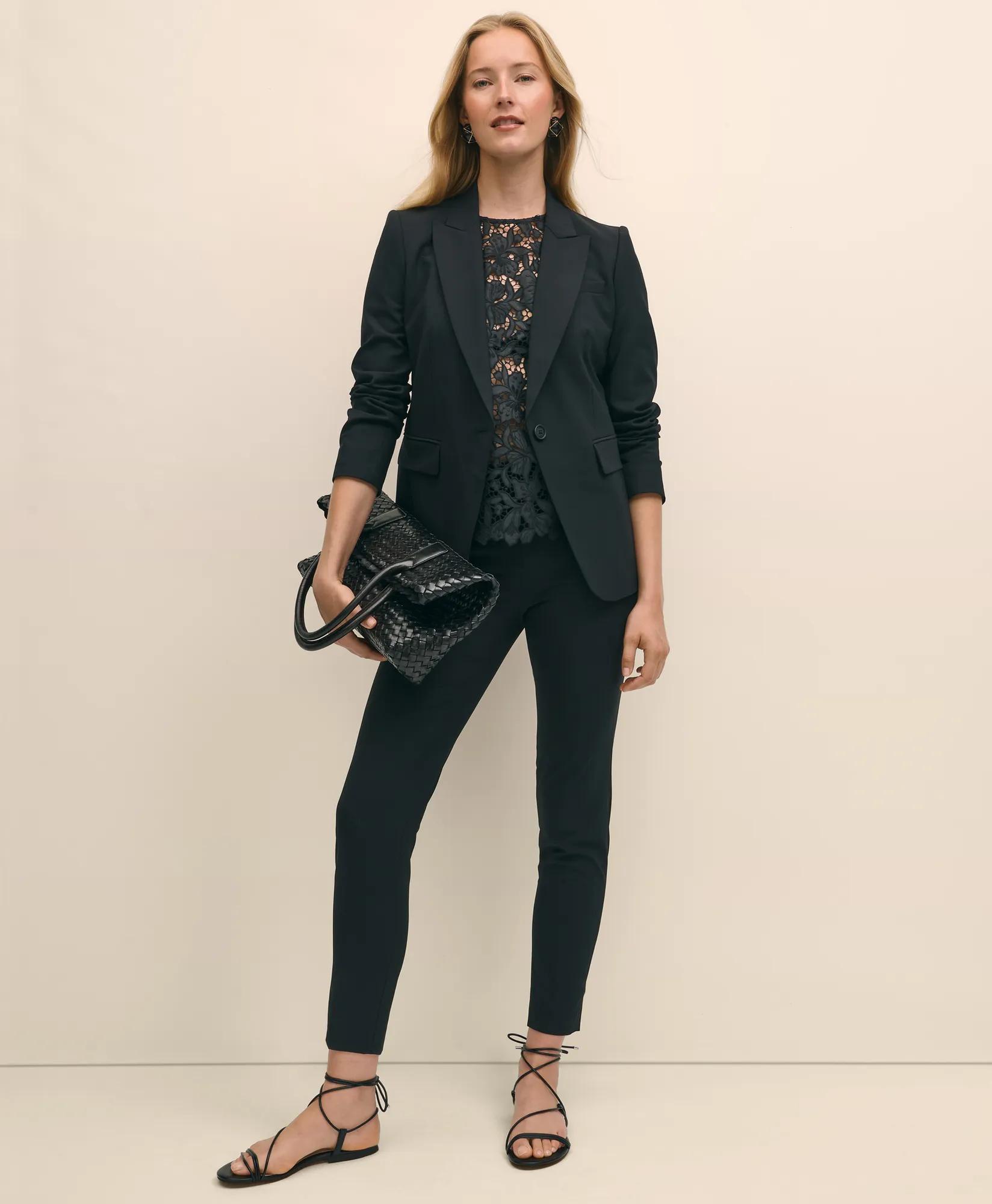 Relaxed Short-Sleeve Semi-Sheer Lace Top - Black