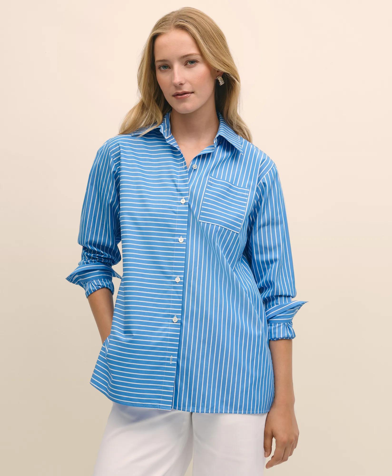Relaxed Supima Cotton Contrast-Stripe Shirt