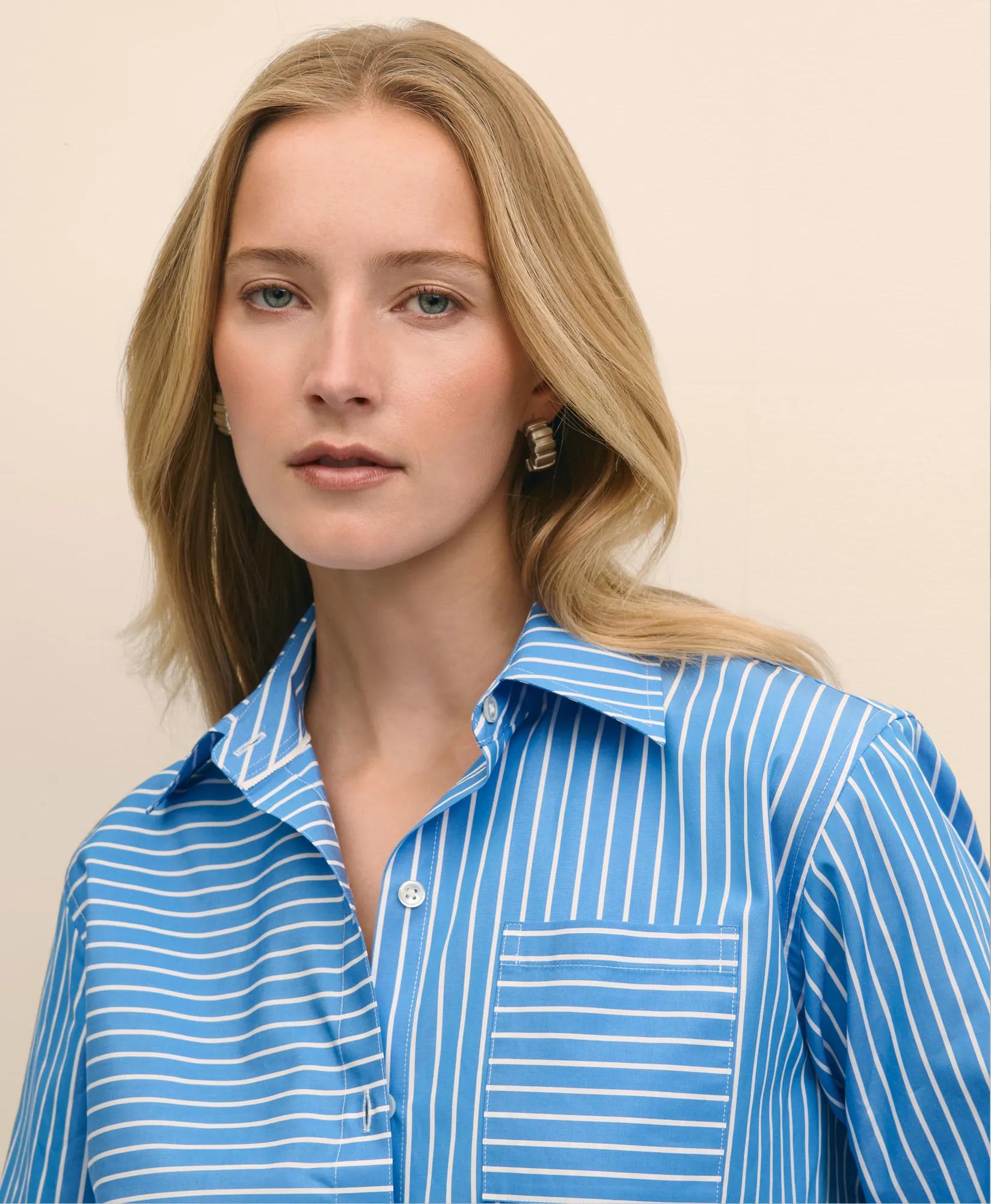 Relaxed Supima Cotton Contrast-Stripe Shirt