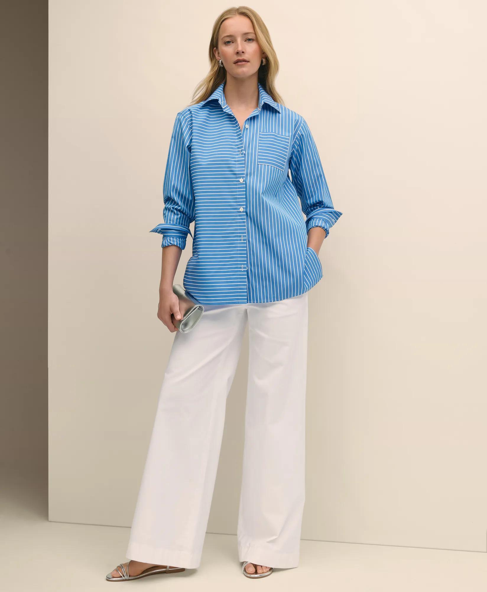 Relaxed Supima Cotton Contrast-Stripe Shirt