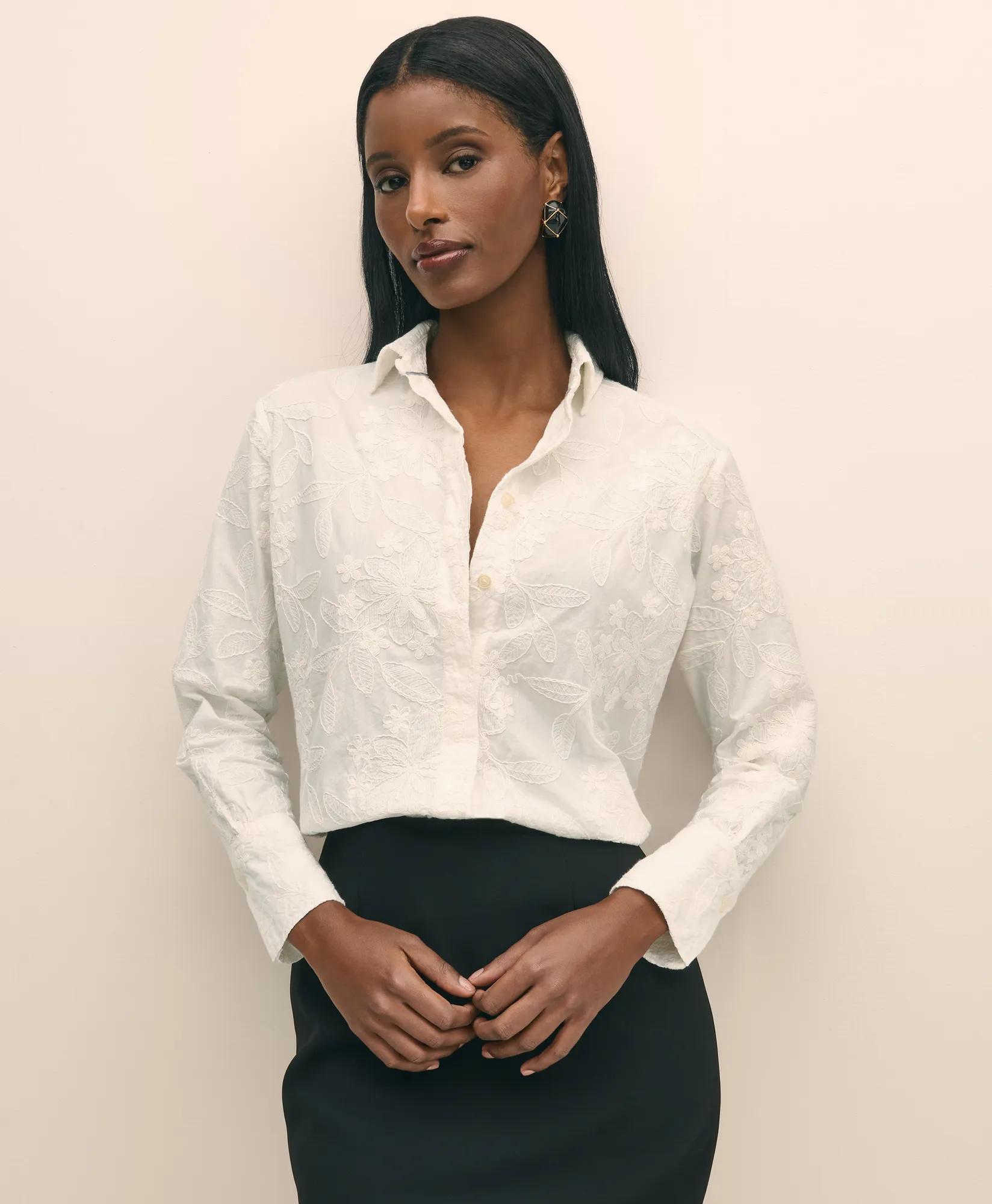 Relaxed Fit Cotton Voile Embroidered Shirt