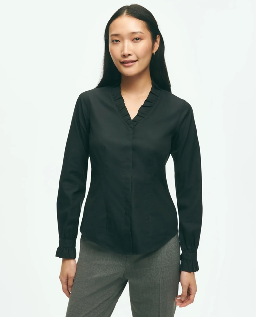 Fitted Non-Iron Stretch Supima Cotton Ruffle Dress Shirt