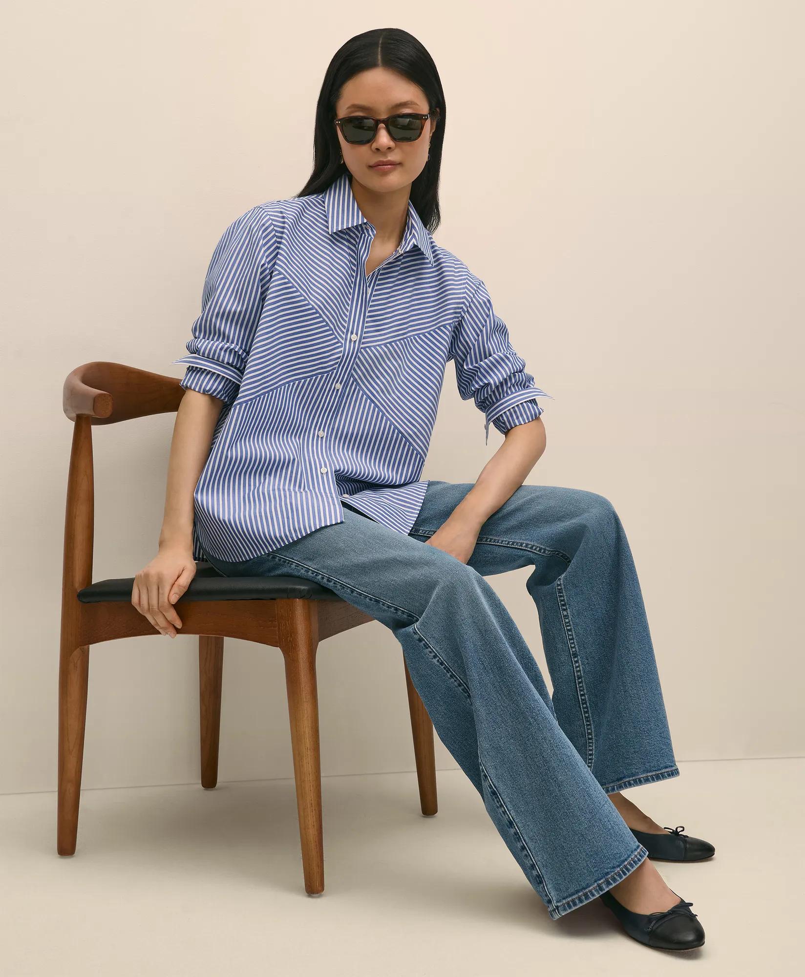 Cotton Poplin Contrast-Stripe Relaxed Shirt