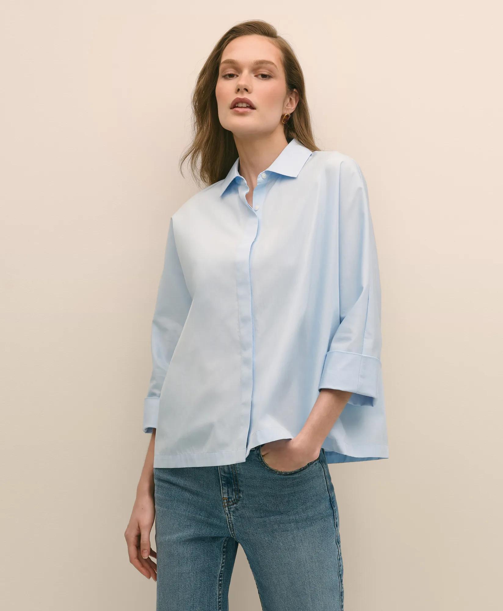 Supima Cotton Relaxed Dolman-Sleeve Shirt