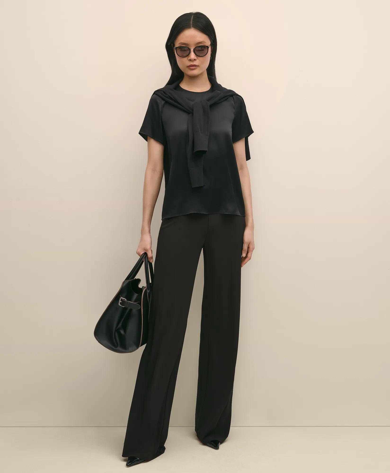 Short-Sleeve Top in Washable Silk Charmeuse
