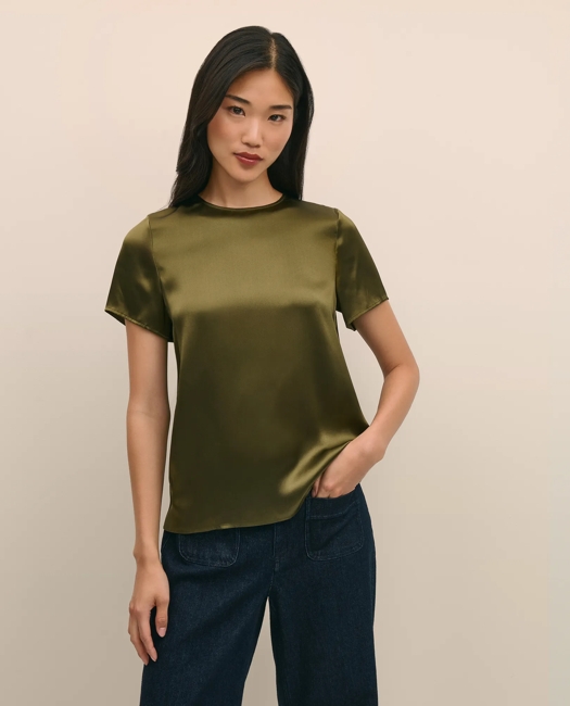Short-Sleeve Top in Washable Silk Charmeuse