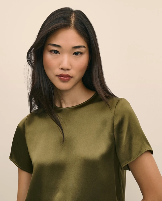 Short-Sleeve Top in Washable Silk Charmeuse