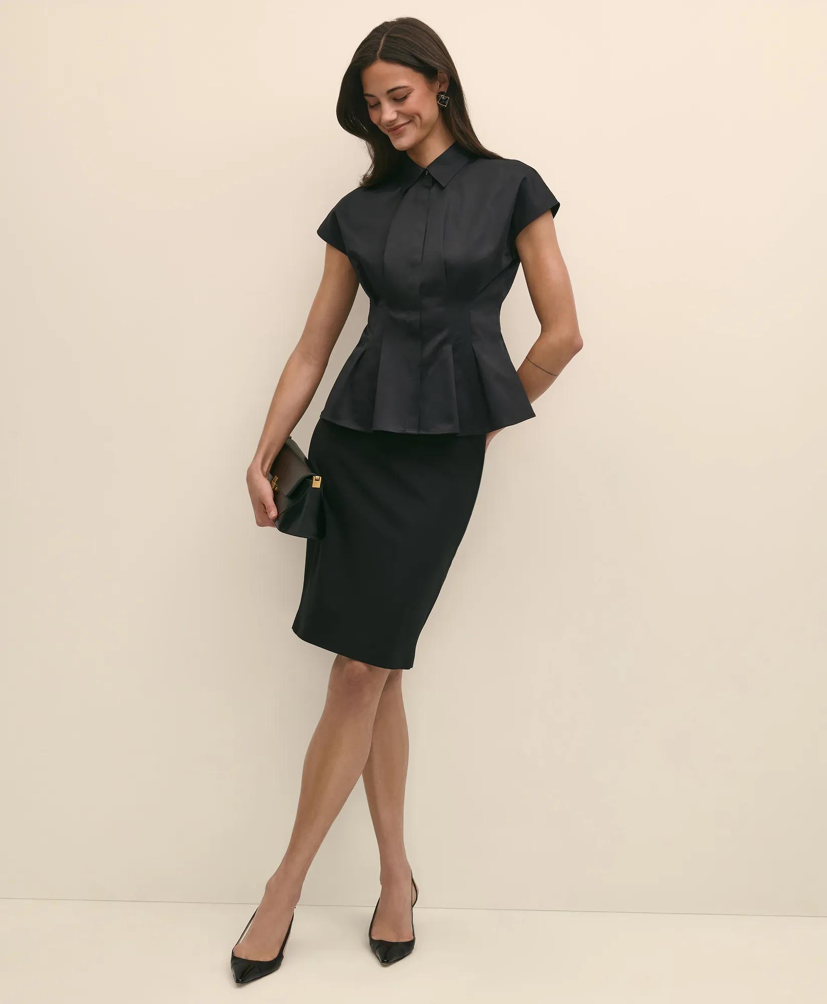 Supima Cotton Sateen Pleated Peplum Shirt