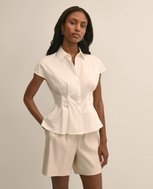 Supima Cotton Sateen Pleated Peplum Shirt