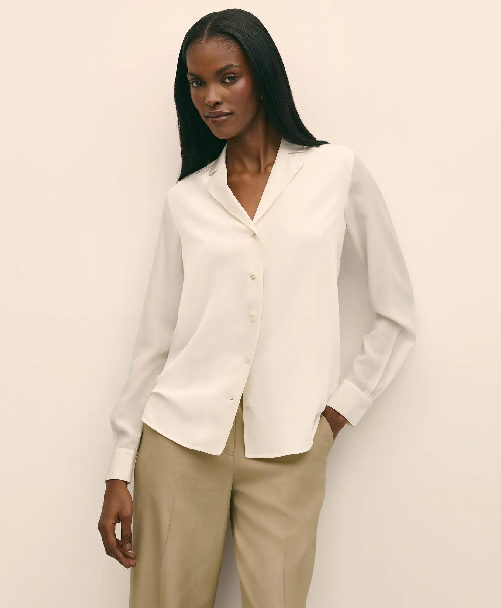 Silk Crepe Notch-Collar Blouse