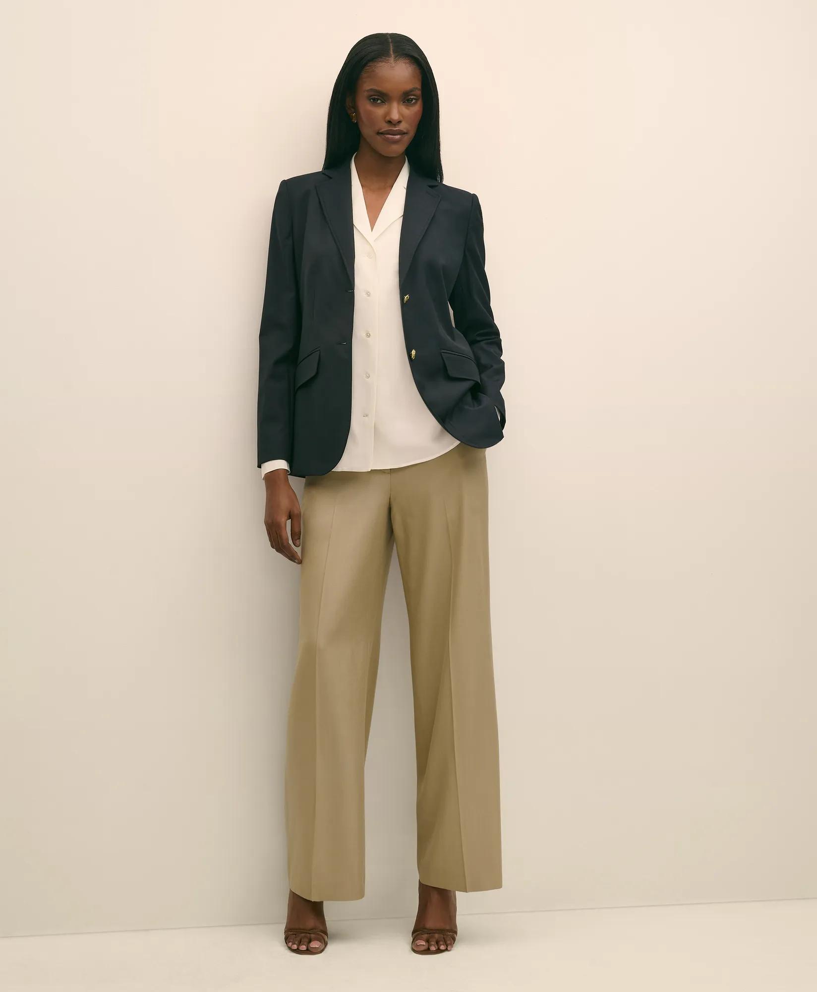 Silk Crepe Notch-Collar Blouse