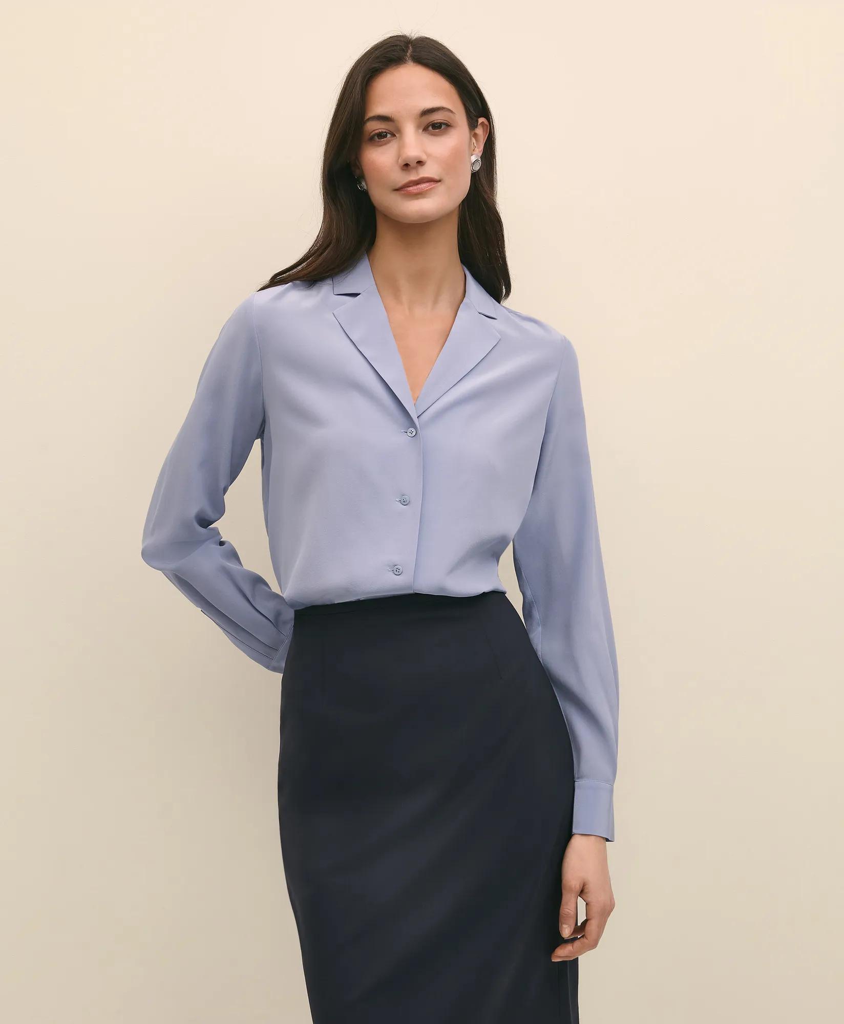 Silk Crepe Notch-Collar Blouse