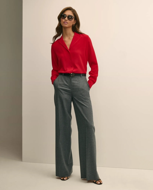 Silk Crepe Notch-Collar Blouse