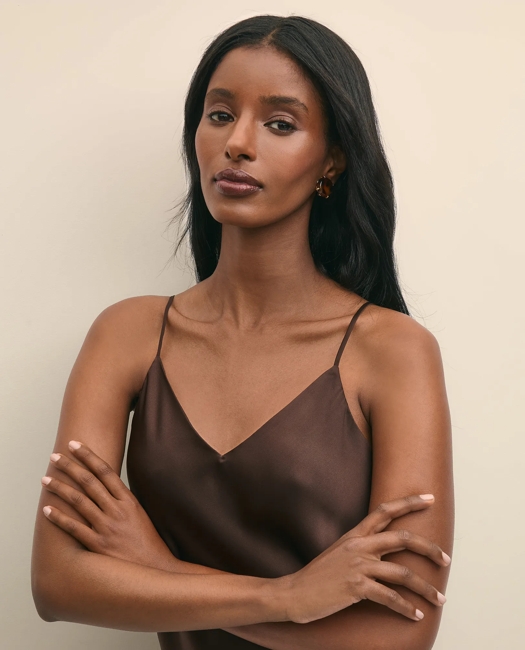 V-Neck Cami in Washable Silk Charmeuse