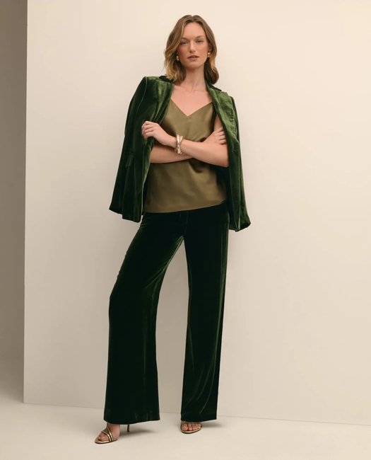 V-Neck Cami in Washable Silk Charmeuse - Medium Green