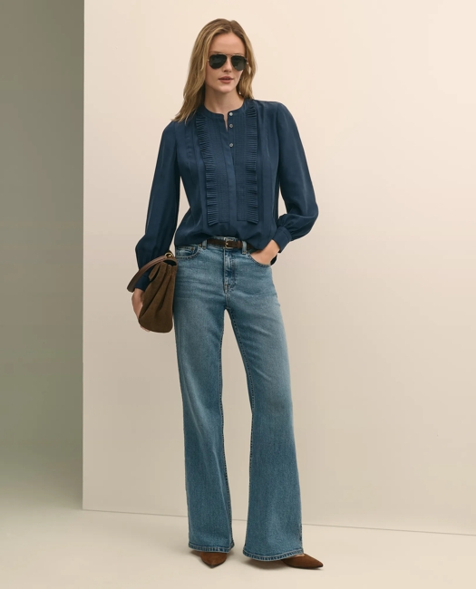 Silk Habotai Pintucked Blouse