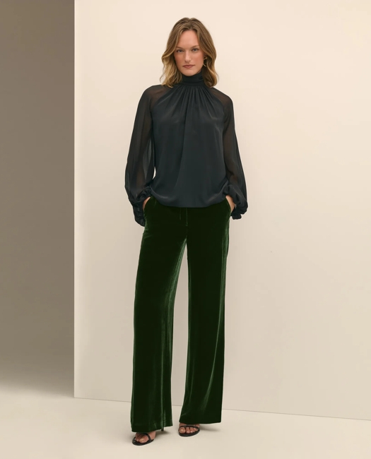 Silk Contrast-Sleeve Blouse