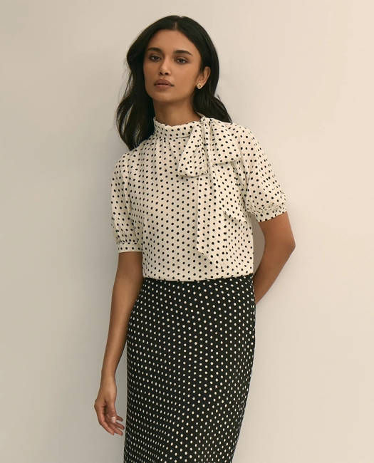 Dot-Print Tie-Neck Blouse
