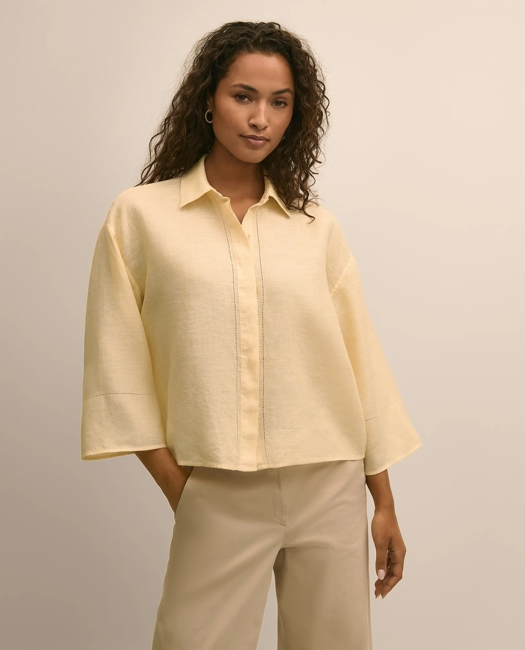 Linen Relaxed Bell-Sleeve Cropped Shirt