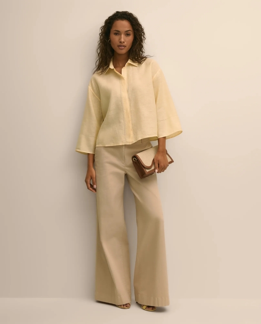 Linen Relaxed Bell-Sleeve Cropped Shirt