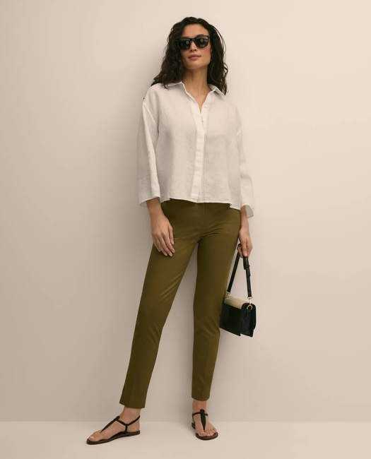 Linen Relaxed Bell-Sleeve Cropped Shirt - White
