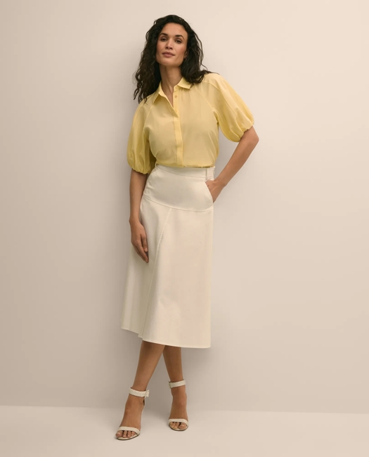 Silk-Cotton Elbow-Bubble-Sleeve Shirt