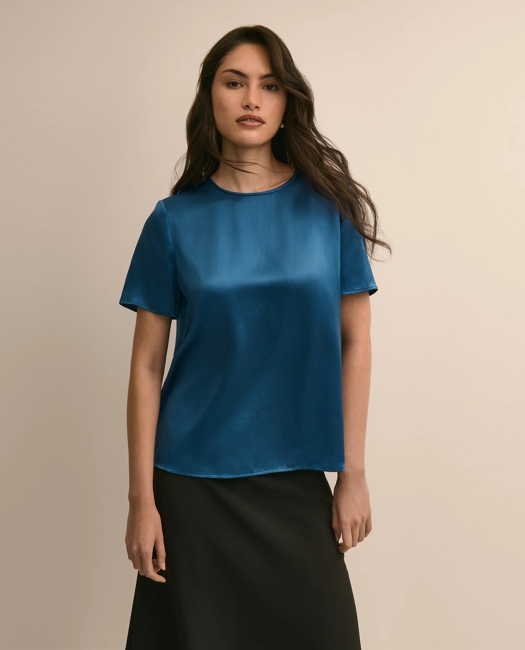 Short-Sleeve Top in Washable Silk Charmeuse