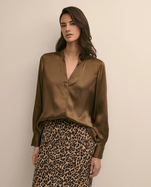 Silk Open V-Neck Blouse