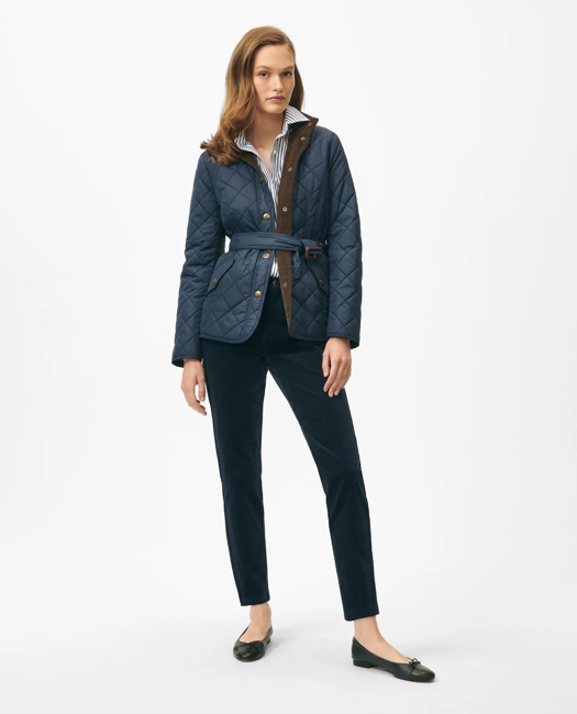Belted Military-Inspired Quilted Jacket in Nylon