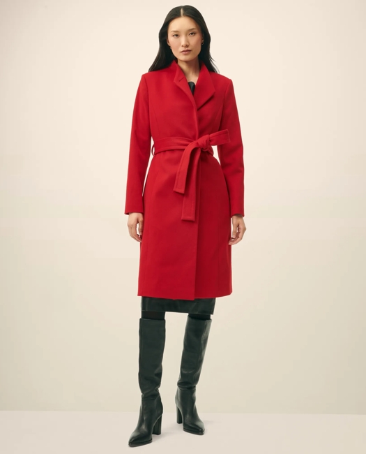 Wrap Coat in Water-Repellent Brushed-Twill Wool