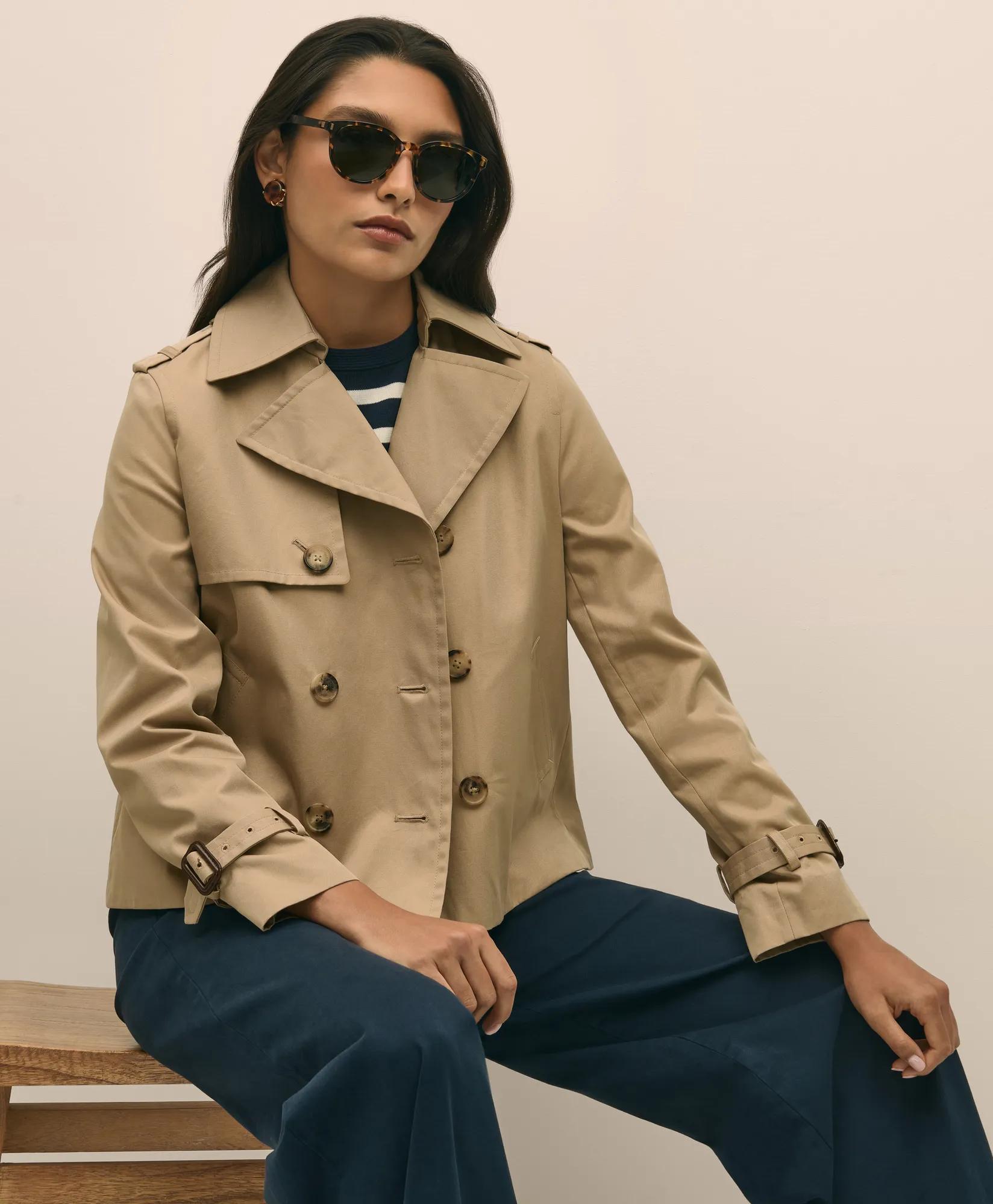 Supima Cotton Water Repellent Cropped Trench Coat