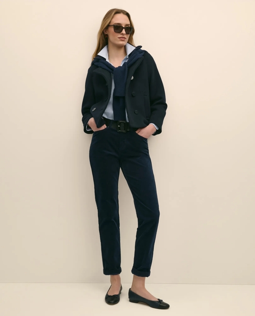 Wool Cropped Peacoat With Sweater Collar
