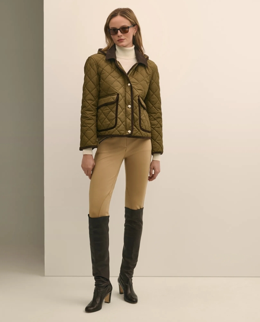 Cropped Quilted Hooded Jacket With Suede Trim