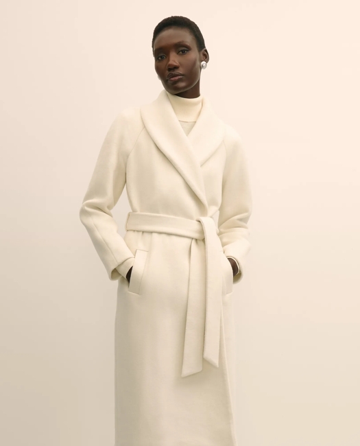 Wool Blend Shawl-Collar Wrap Coat