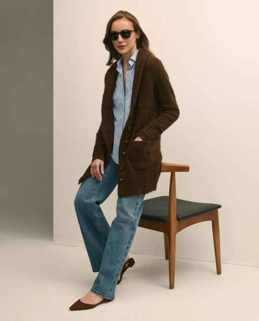 Alpaca-Wool Blend Shawl Collar Tunic Cardigan Sweater