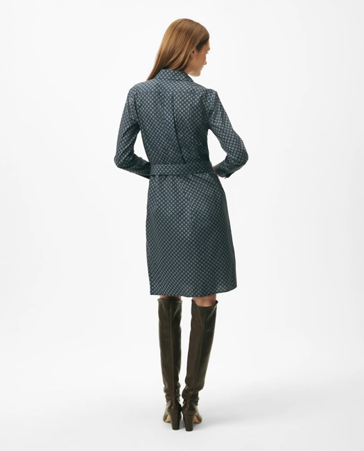 Belted Shirt Dress in Foulard Supima Cotton Blend