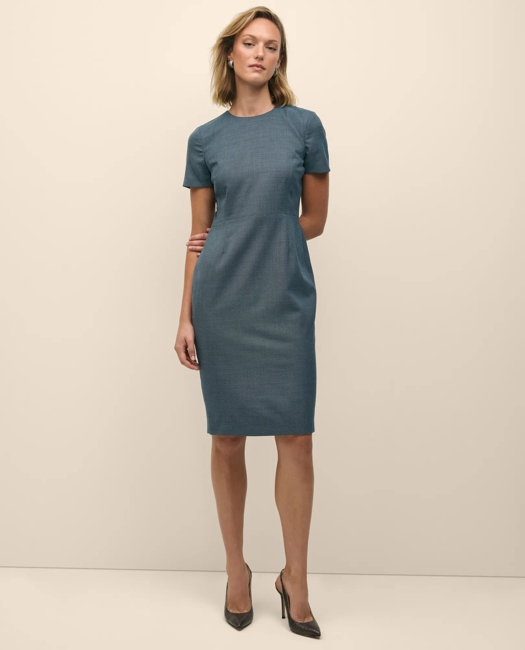 Merino Wool Blend Short-Sleeve Birdseye Sheath Dress