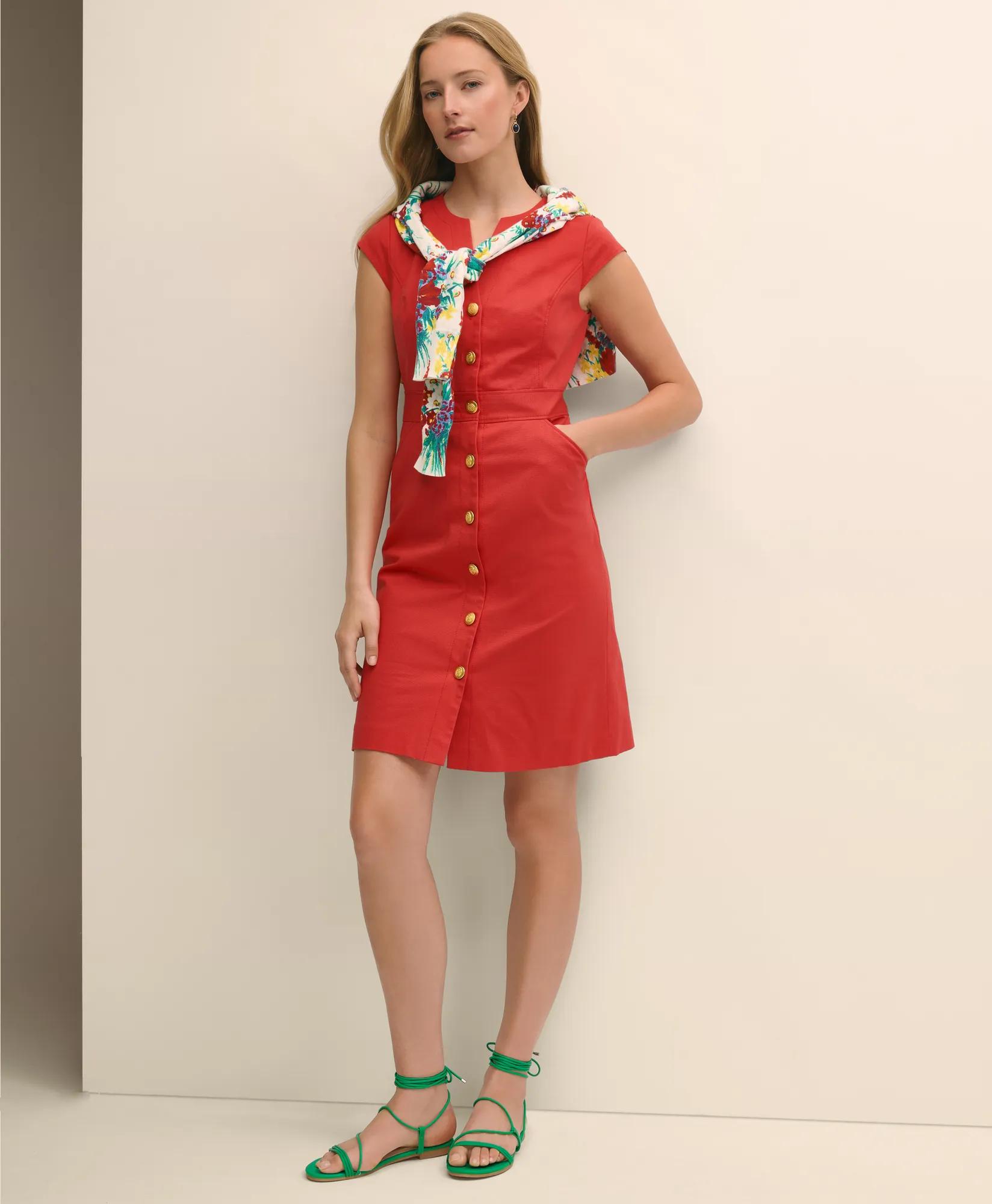 Button Front Dress in Cotton Faille