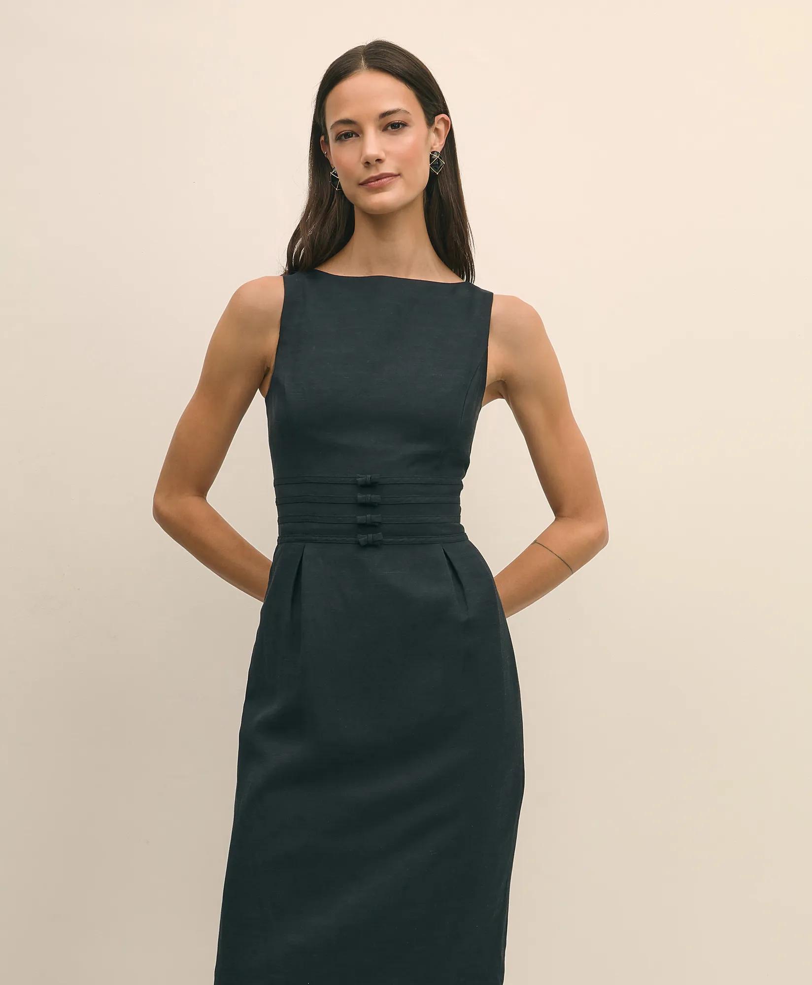 Linen Blend Bow Sheath Dress