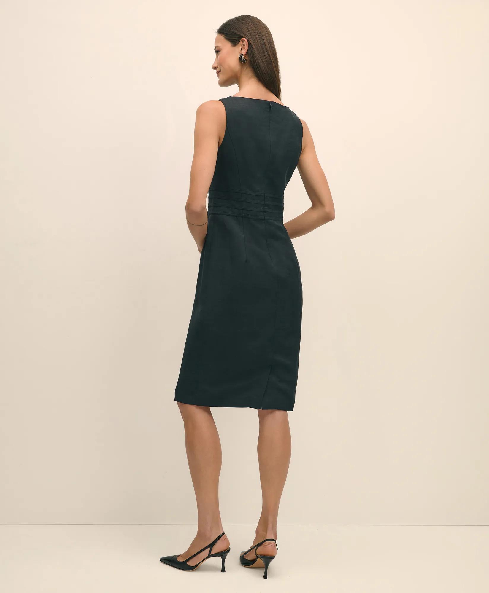 Linen Blend Bow Sheath Dress