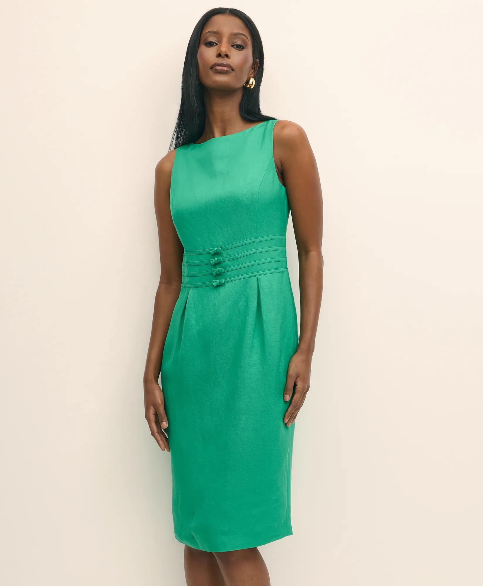 Linen Blend Bow Sheath Dress