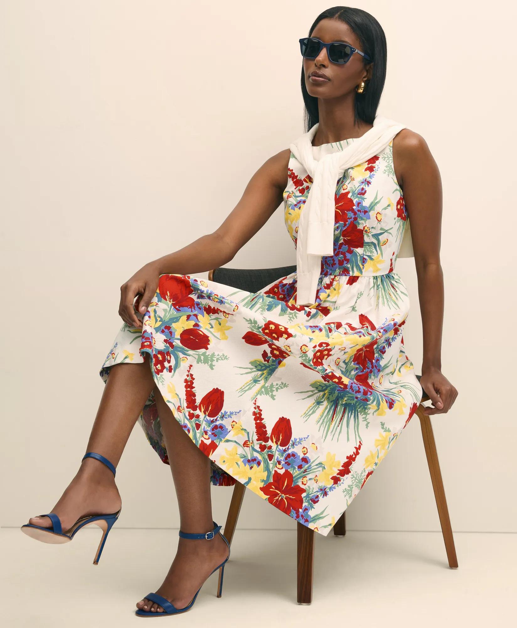 Floral A-Line Dress in Cotton Blend