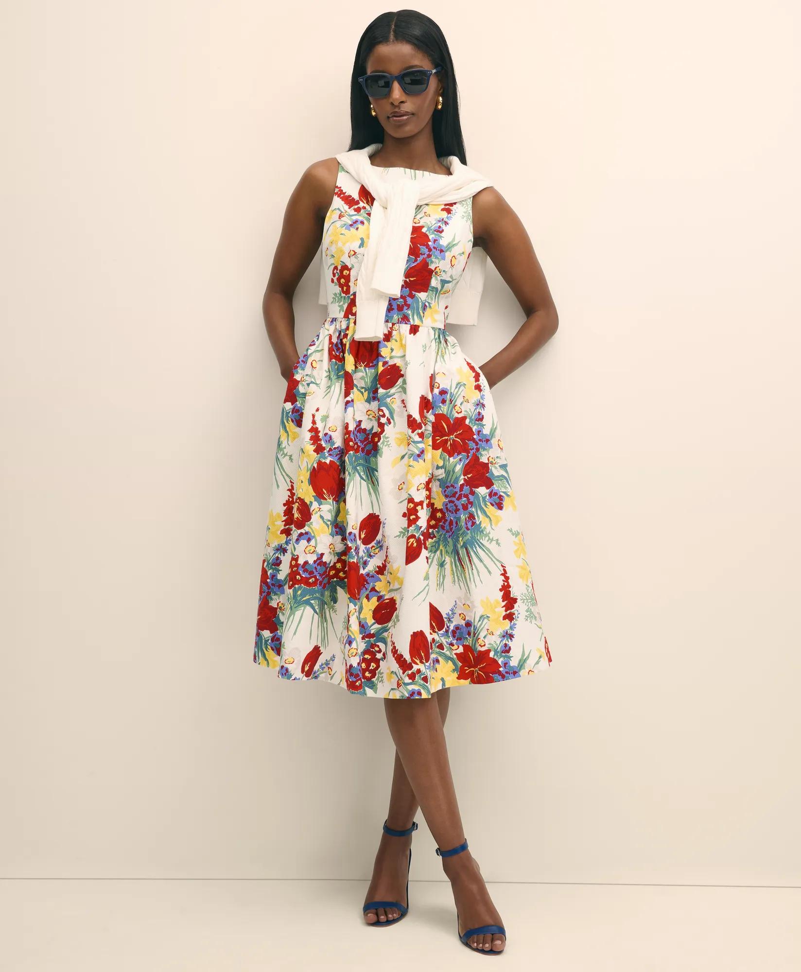 Floral A-Line Dress in Cotton Blend
