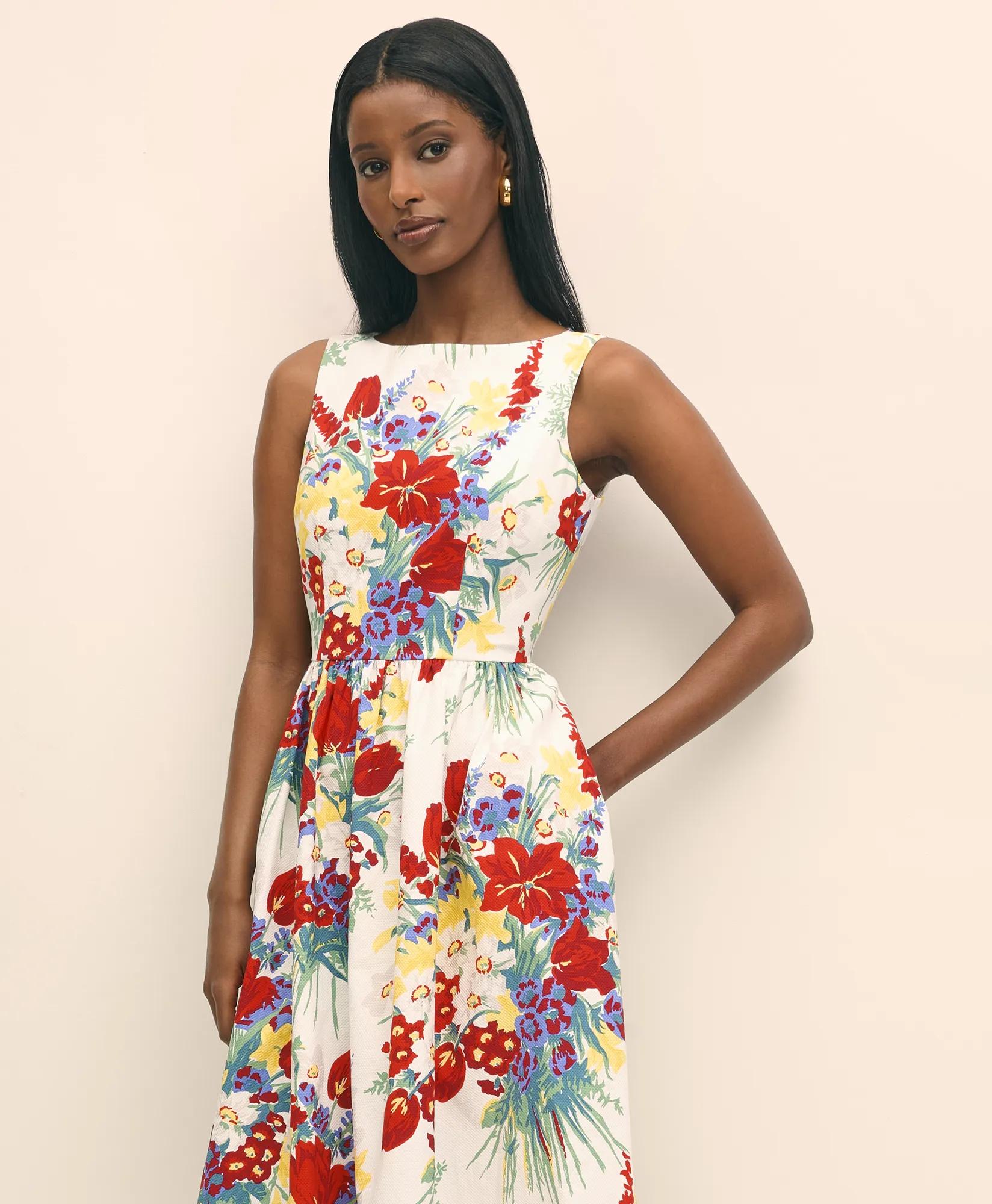 Floral A-Line Dress in Cotton Blend