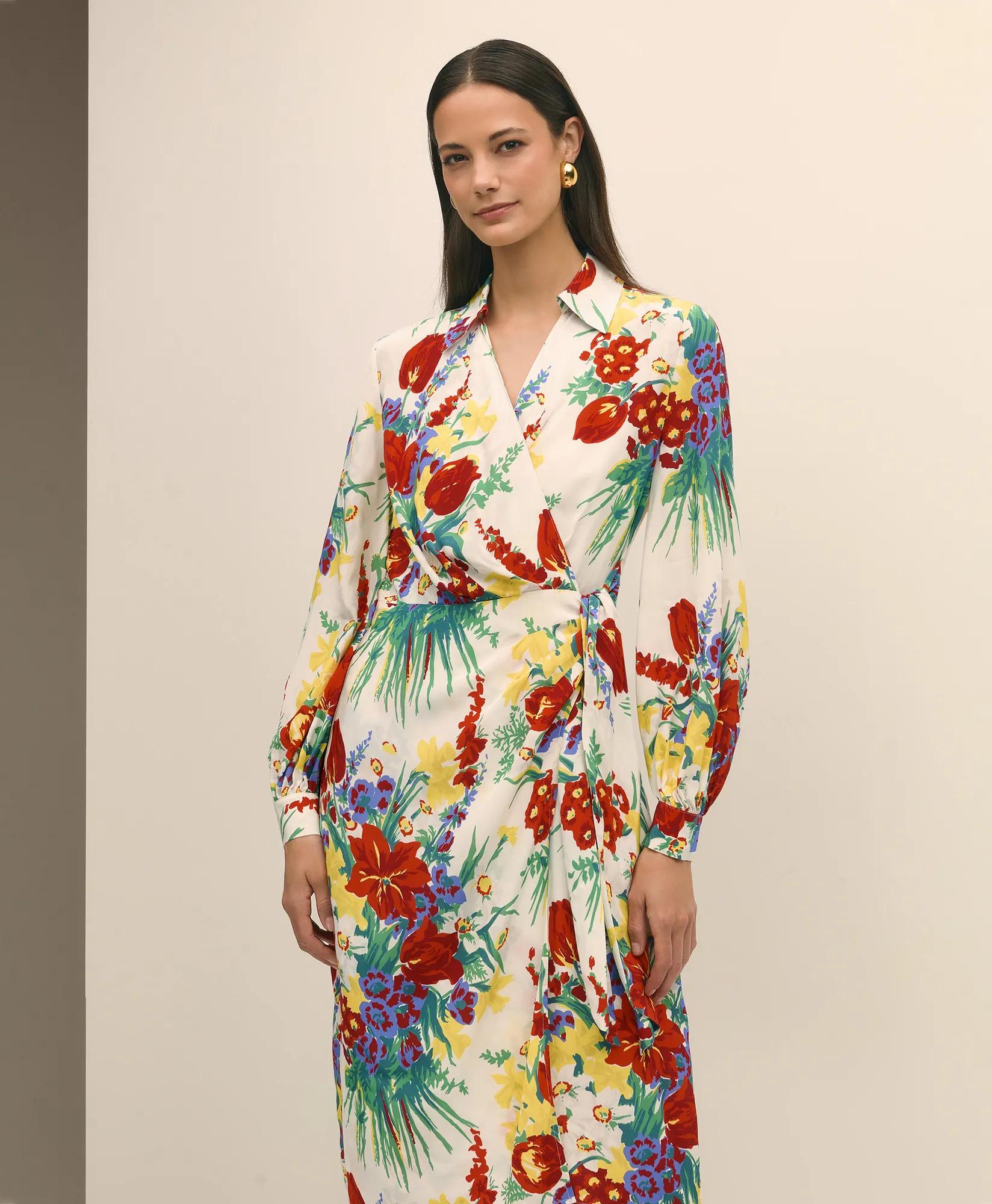 Floral Wrap Dress in Crepe