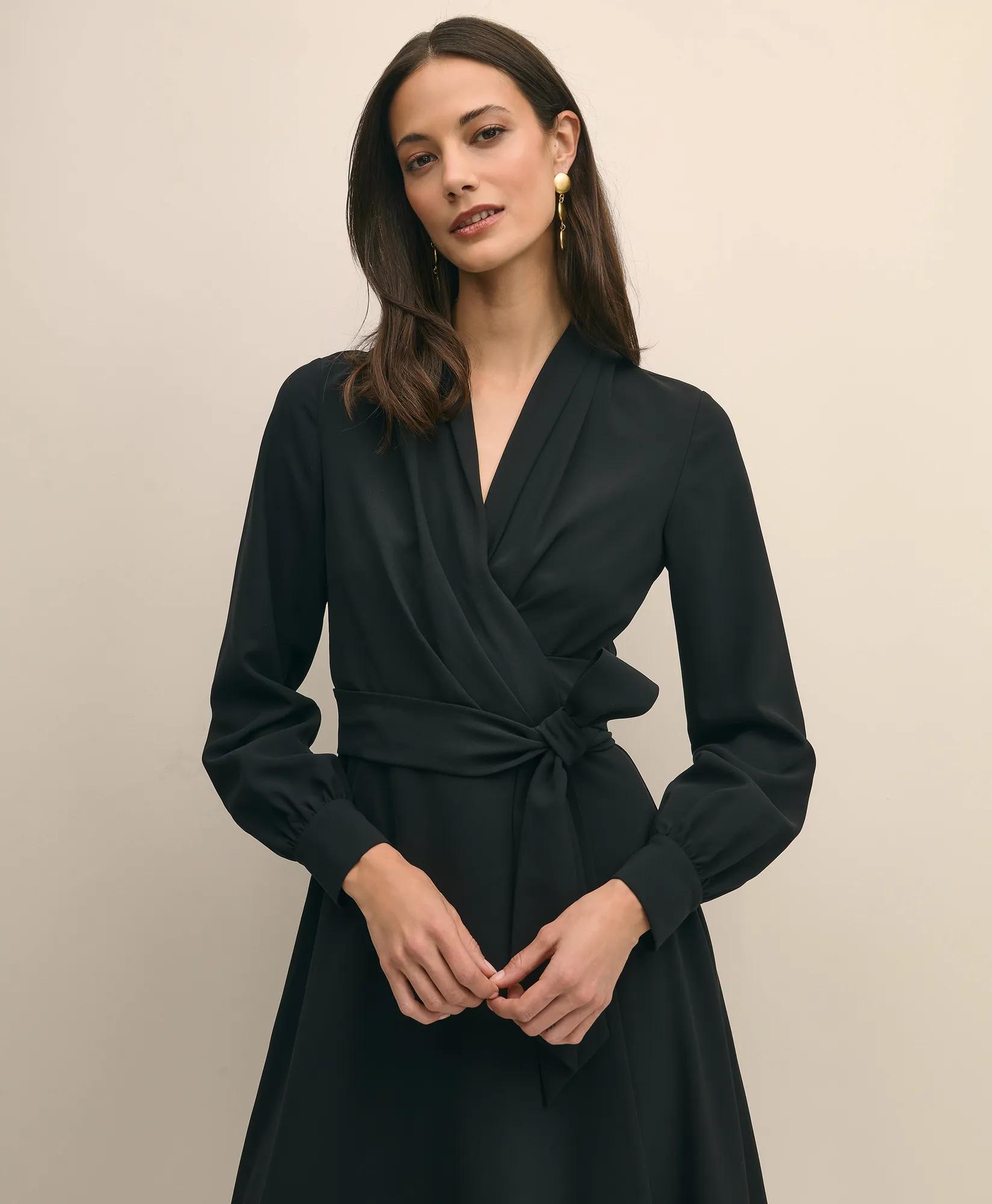 Fit-And-Flare Crepe Wrap Dress