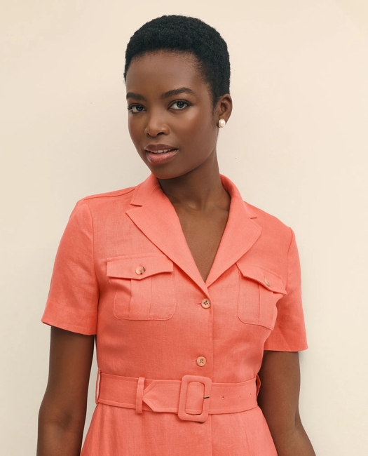 Linen A-Line Belted Shirt Dress