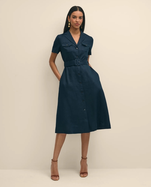 Linen A-Line Belted Shirt Dress