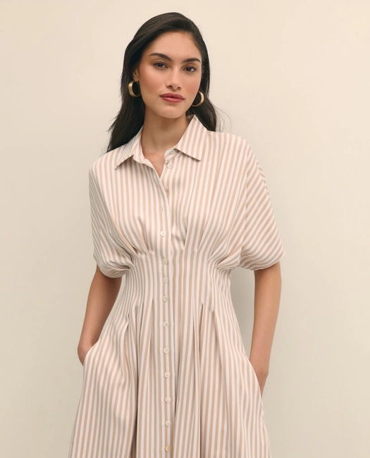 Striped Pleated Fit-And-Flare Shirt Dress