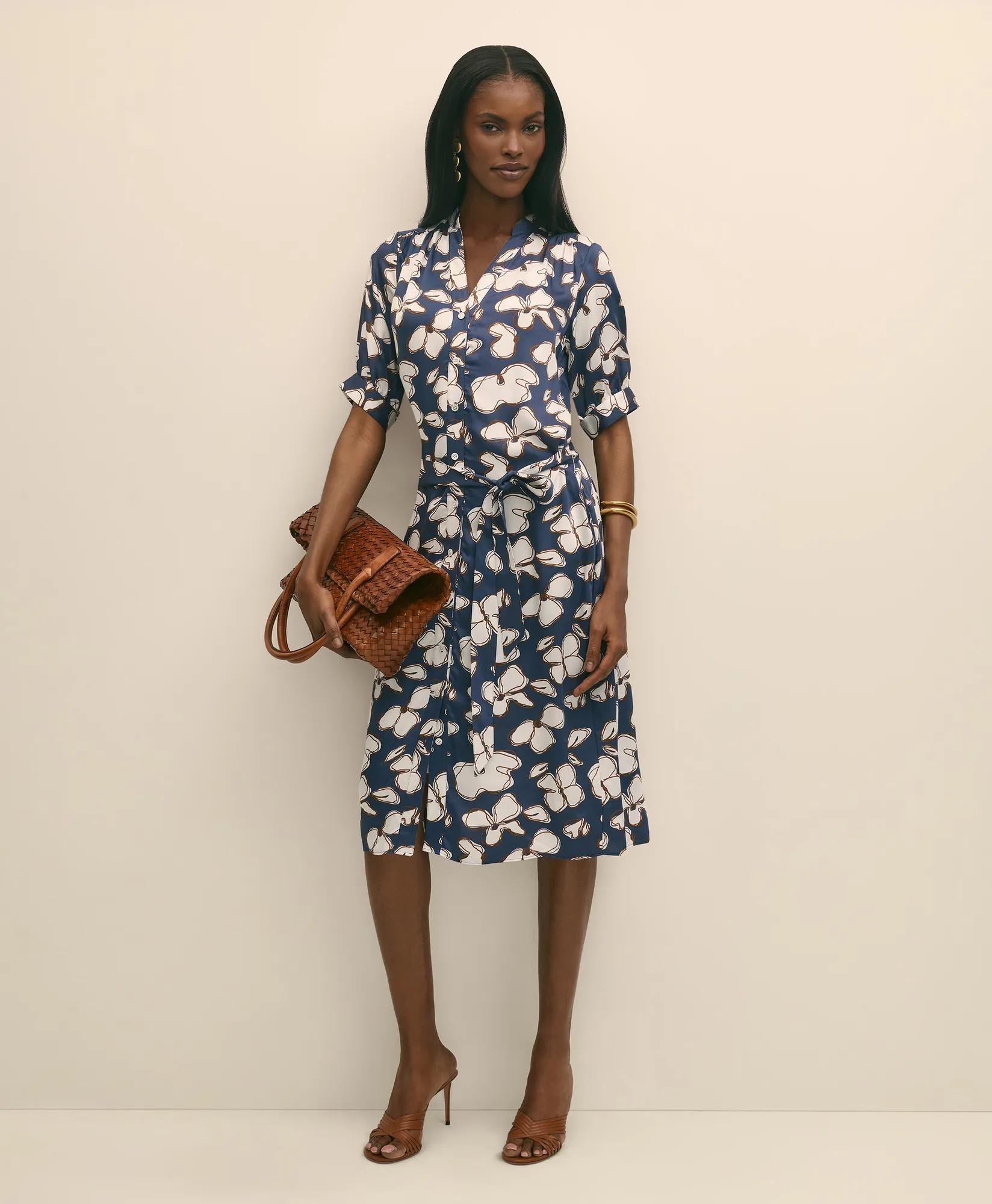 Belted Modal Shirt Dress in Abstract Floral Print
